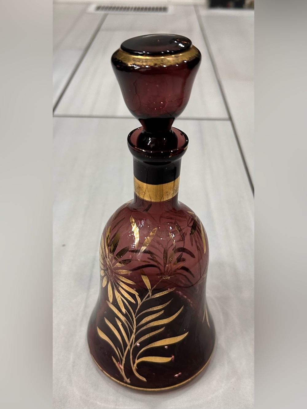 Vintage Sesto Fiorentino Italy Amethyst Glass Gold Accents Decanter With Stopper